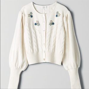 Aritzia Wilfred Canto Cream cable knit button cardigan sweater